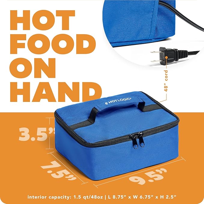 HOTLOGIC Mini Heated Lunch Box - Portable Electric Food Warmer for Men and Women - Great for Work, Office, and Construction - Cook, Reheat, and Eat on the Go - 120V - Blue