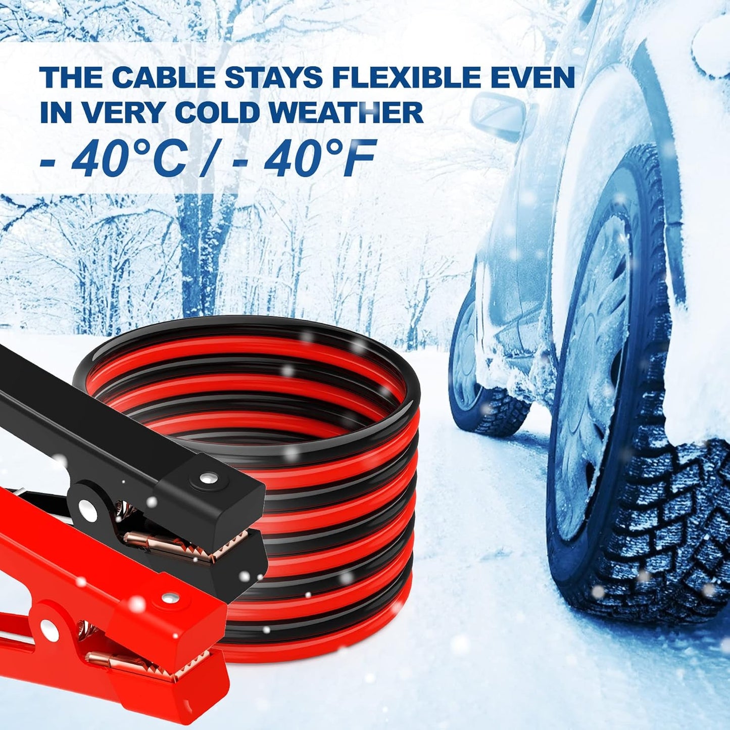 Heavy Duty Jumper Cables - 0 Gauge 25 Feet Battery Jumper Cables for Car, Heavy Duty Booster Cables (0AWG x 25Ft) with 600D Fabric Carrying Bag, Safety Gloves and Iron Brush