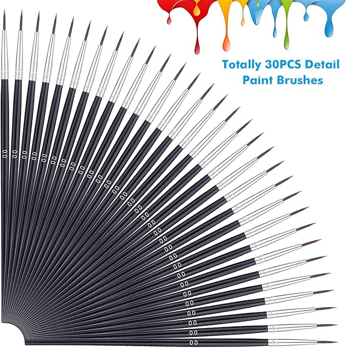 Miniature Detail Paint Brushes, Anezus 30 Pcs Paintbrushes Small Watercolor Artists Paint Brushes for Acrylics Oil Model Craft Nail Detail Painting, Size 00