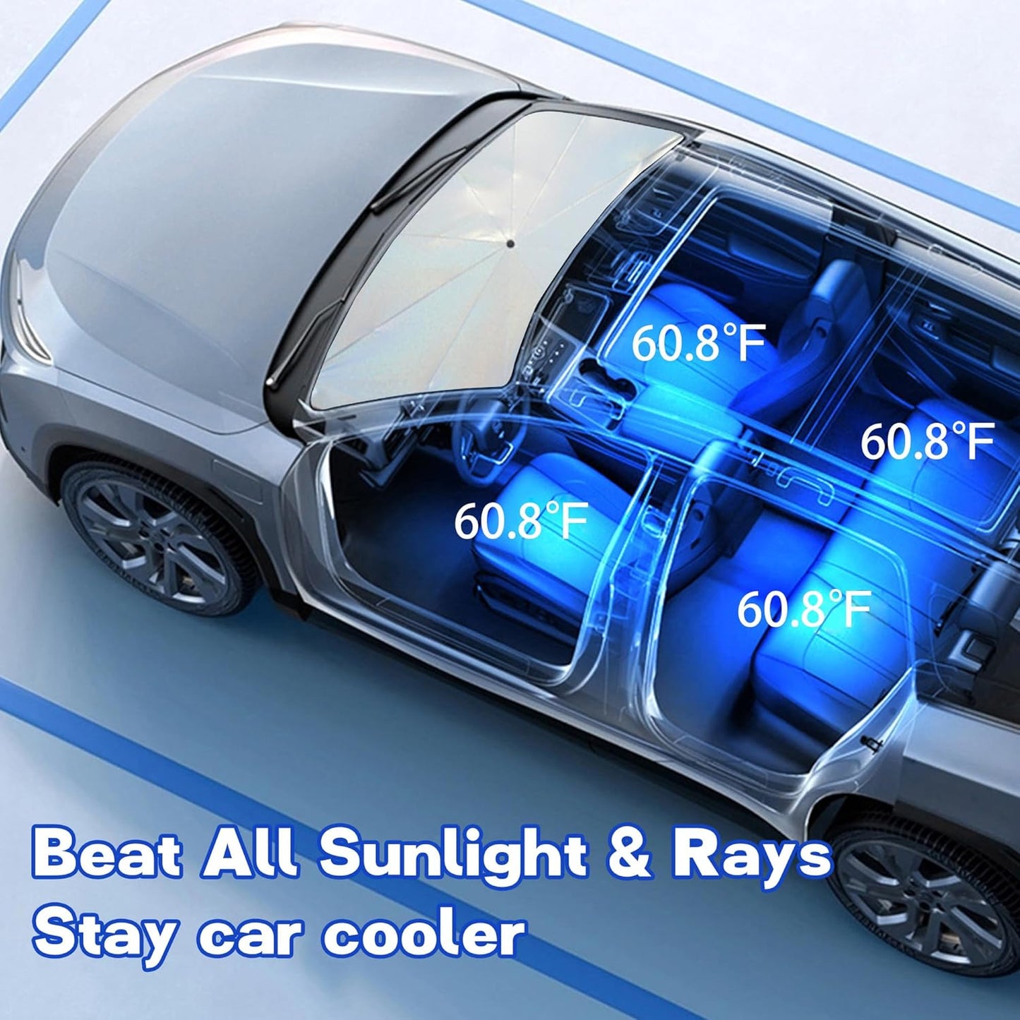 Windshield Sun Shade Umbrella, Portable Foldable, Spring Structure Wind Shield, Front Window Sunshade, Protect from Sun Rays Car Windshield, Universal for Any Car (57'' x 31.5'')