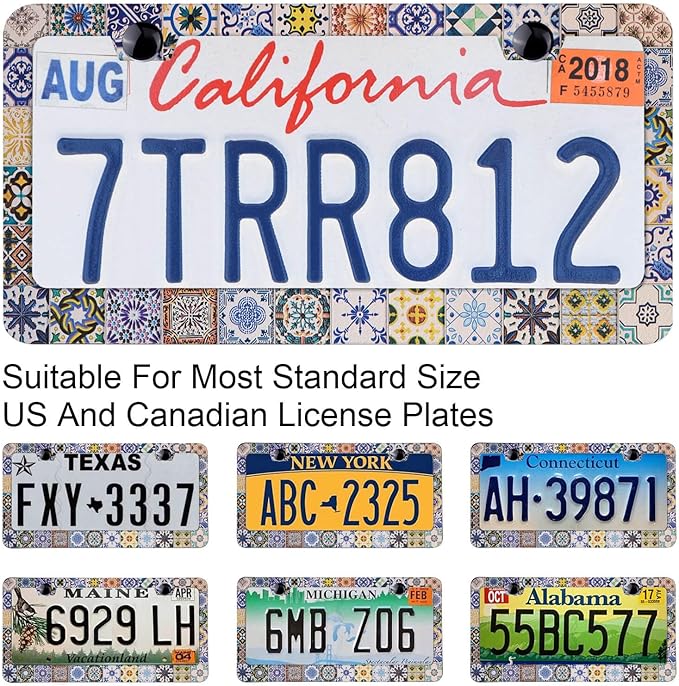 Colorful Patterns in Lisbon. Abstract Background and Texture for Design Rust-Proof Stainless Steel License Plate Cover Personalized Cover for Women Men 12.3x6.3 Inch License Plate Holder -DATANSEN