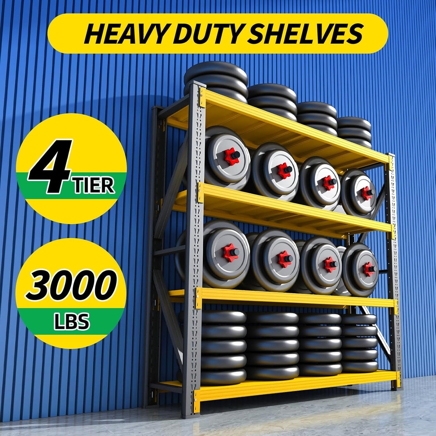 3000LBS Heavy Duty Storage Shelves,78''H Metal Garage Shelving, 4-Tier Adjustable Garage Organization Shelving Units, Industrial Shelving for Warehouse,Workshop- Classic Black