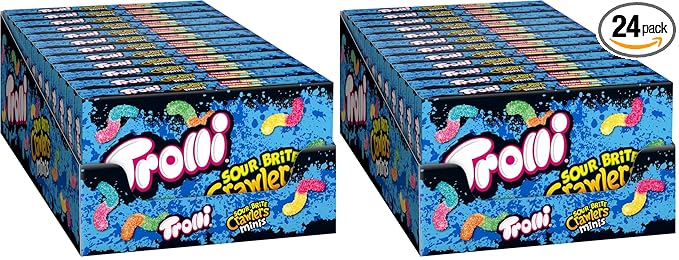 Trolli Sour Brite Crawlers Minis, Sour Gummy Worms, 3.5 Ounce Theater Candy Boxes (Pack of 24)