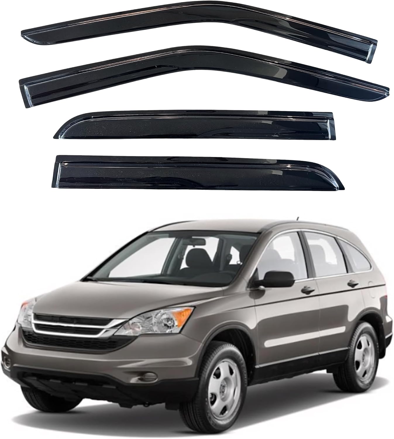 KPY Window Visor Compatible with Honda CR-V 2007-2011 (CRV), 4PC Rain Guard Side Window Vent Deflectors Tape-On Mugen Style, 2007 2008 2009 2010 2011