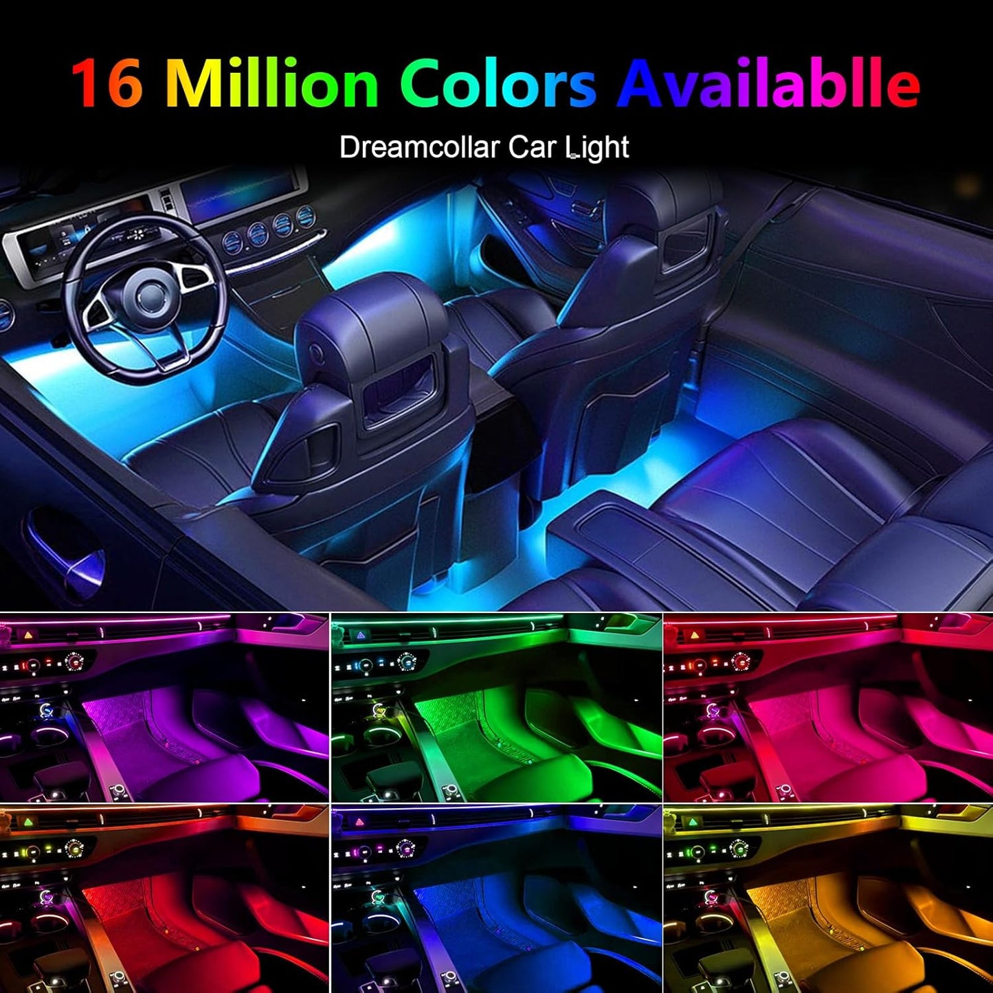 WEBUPAR Acrylic Interior Car Lights, Car Accessories 10 in 1 Car LED Strip Lights with APP Control, 175 inches 593 LEDs Fiber Optic Lights, RGB Neon Car Ambient Lighting Kits