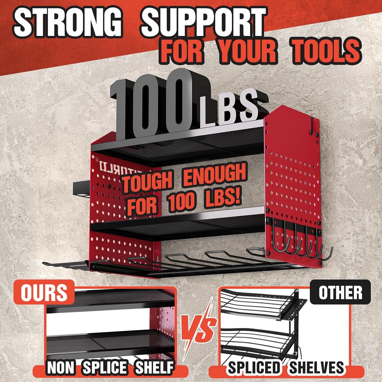 Veitorld Power Tool Organizer with Charging Station - 4 Drill Holders - Heavy Duty Modular Wall Mount Rack for Garage, Tool Storage Organizer - Christmas Birthday Gifts for Men Dad Him Husband