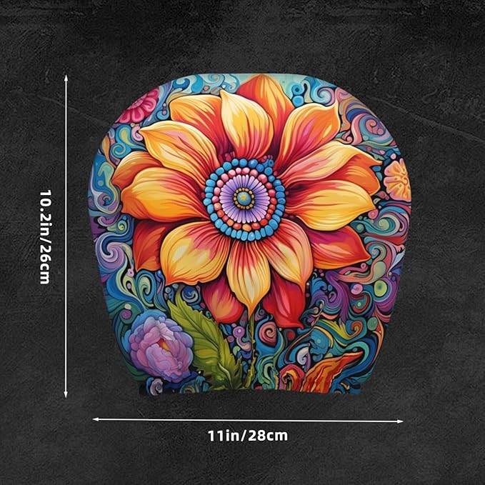 Dujiea 2 Pack Hippie Flower Car Headrest Covers, Universal Soft Car Seat Head Rest Cover Protector, Vehicle Accessories Fabric Headrest Cover for Cars Vans Trucks