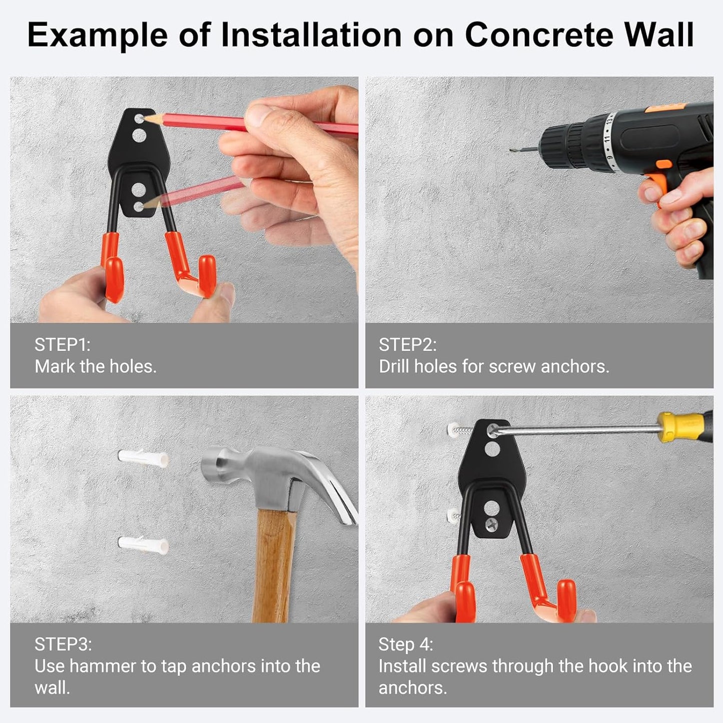 Steel Garage Hooks Wall Tool Organizer, 14 Pack Garage Storage Hook Heavy Duty Utility Storage Hangers Orange for Ladders, Ropes, Garden Tools