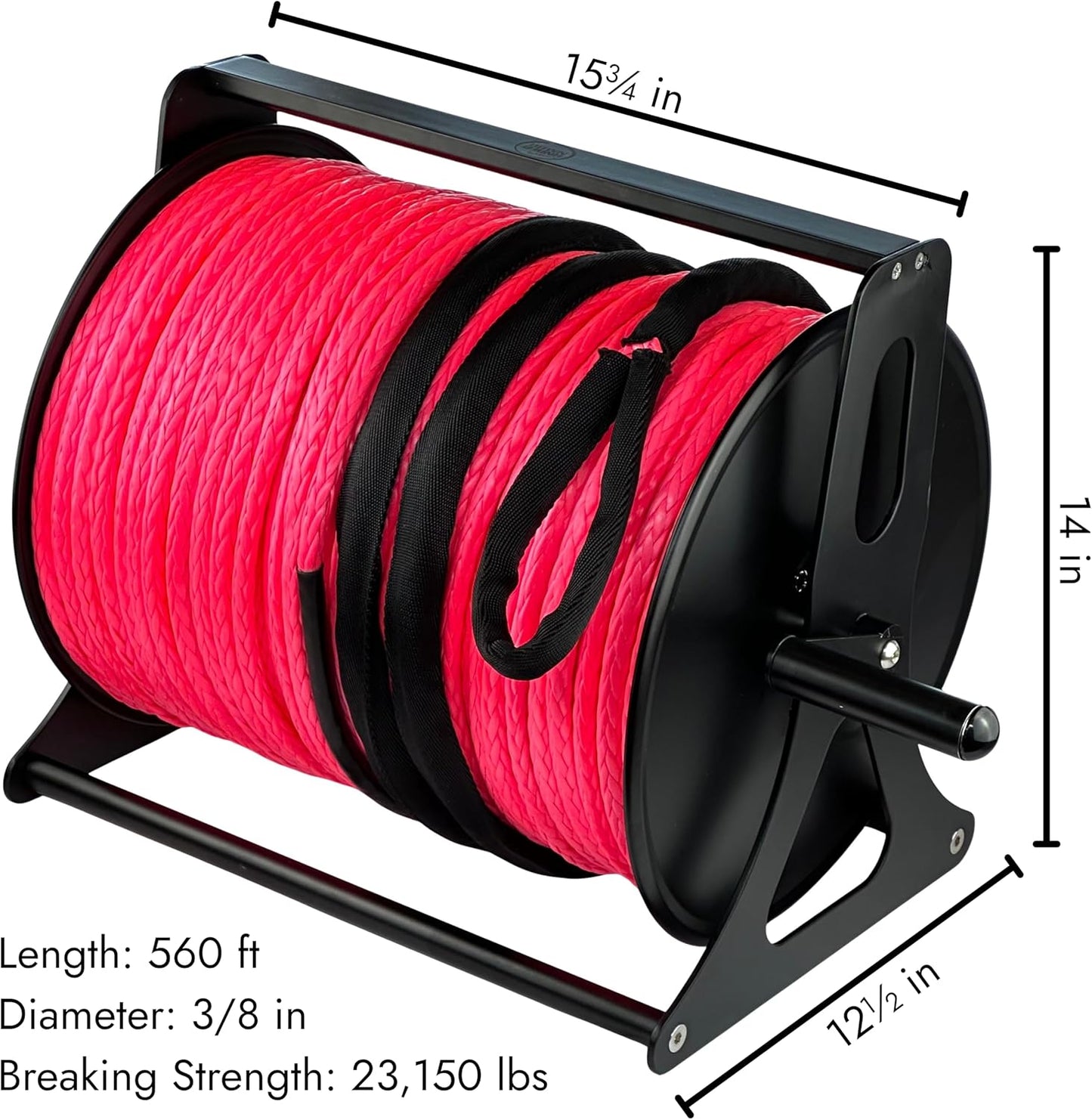 DOWN UNDER OUTDOORS Heavy Duty Game/Log/4x4 Recovery Kit, Deer Drag, 550 ft of 3/8” (23,150 lbs) Winch Rope on Metal Reel, 2 Tree Savers, 2 Soft Shackles, 2 Snatch Rings, 2 Figure 8 Rings, Gear Bag