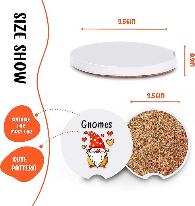 2 Pack Gnomes Car Cup Holder Coaster, Cute Car Interior Accessories Drink Coaster for Women & Men, Gnomes Lovers Themed Gifts Stuff Accessories Things Merchandise Items!