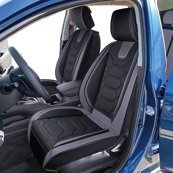 OASIS AUTO Custom Fit Seat Covers for Forester/Outback/Legacy/Impreza/Crosstrek 2010-2025, Waterproof Durable Faux Leather Seat Protector Cushion (Front Pair, Gray)