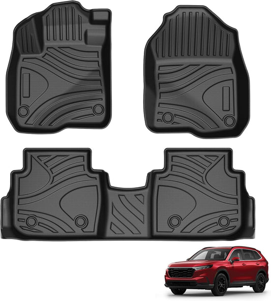 Powerty Floor Mats for Honda CR-V 2023 2024 2025(Include Hybrid) Accessories All Weather Car Floor Mats, 3D TPE Anti-Slip Liners for Car, 1st & 2nd Row Black