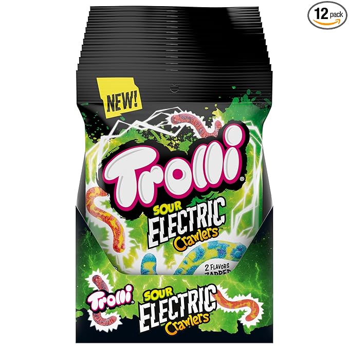 Trolli Electric Crawlers, Sour Gummy Candy, 4.25 Ounce Bags (Pack of 12)