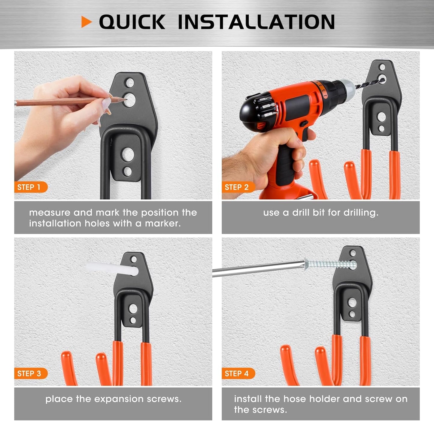 Heavy Duty Hose Hook, Garage Storage Utility Hooks, Garden Hose Hooks with Coating, Wall Mount Hooks for Bikes, Tools, Ladders, Cables, and Outdoor Equipment, Orange