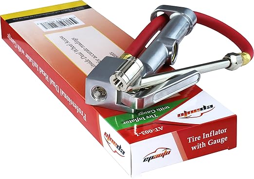 EPAuto Commercial Grade Dual Head Tire Inflator Gauge with Air Hose, 1/4" NPT, 12" Rubber Hose, 10-160 PSI