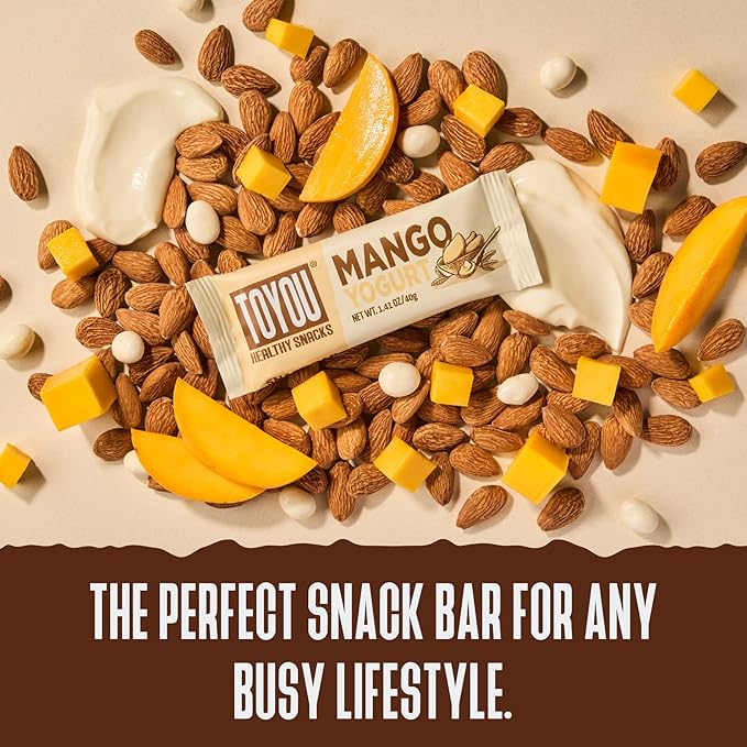 ToYou Chewy Fruit and Nut Bars - Healthy Protein Snacks | Mango Yogurt - 1.41 Ounce (Pack of 12) | Soft Chewy, Fiber-packed Granola Bars for Adults and Kids, Made with Natural Ingredients