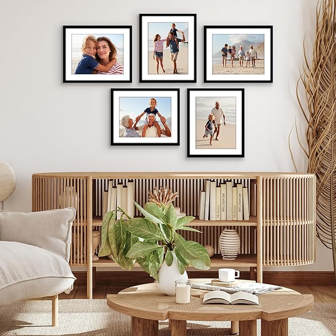 Americanflat 13x16 Picture Frame with Polished Plexiglass - Set of 5 - Use as 10x13 Frame with Mat or Display 13x16 Photo Without Mat - Galleria Collection - Picture Frames for Wall Display - Black