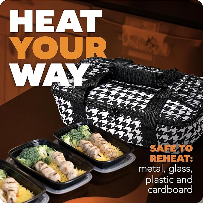 HOTLOGIC Max Large Portable Electric Food Heater - Innovative Food Warmer and Heated Lunch Box for Adults Car/Home - Easily Cook, Reheat, and Keep Your Food Warm - HOUNDSTOOTH - 120V