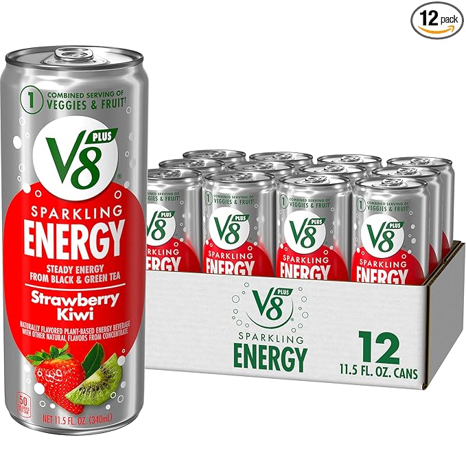 V8 +SPARKLING ENERGY Strawberry Kiwi Energy Drink, Made With Real Vegetable And Fruit Juices, 11.5 FL OZ Can (Pack Of 12)