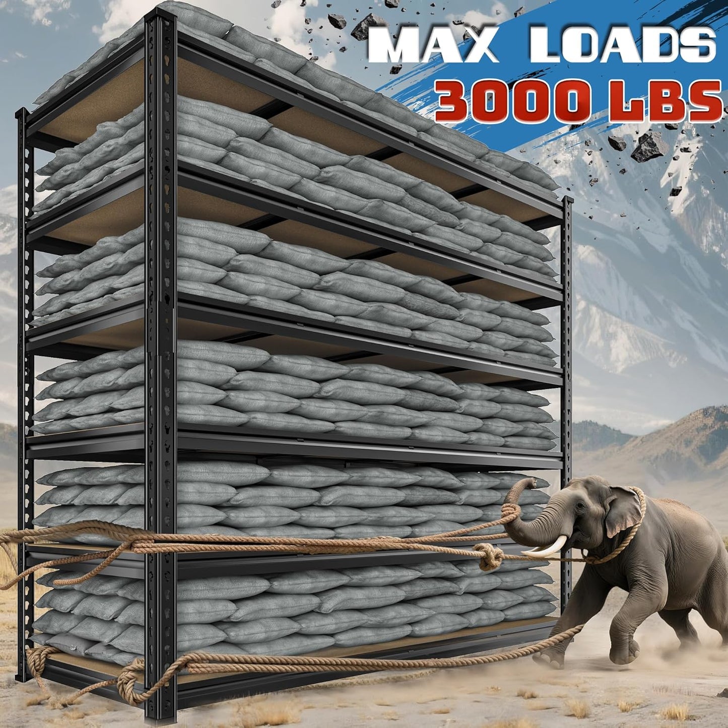 83.8" H Garage Shelving 59.8" W Metal Shelving 3000LBS Storage Shelves Heavy Duty Garage Shelves Adjustable Metal Shelf for Basement Warehouse Pantry 59.8" W x 24" D x 83.8" H