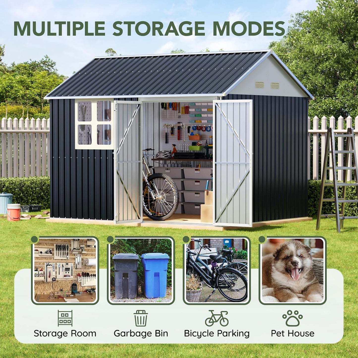 8x10 FT Outdoor Metal Storage Shed, Single Door, 1 Clear Window, Tool Shed for Garden, Patio, Backyard