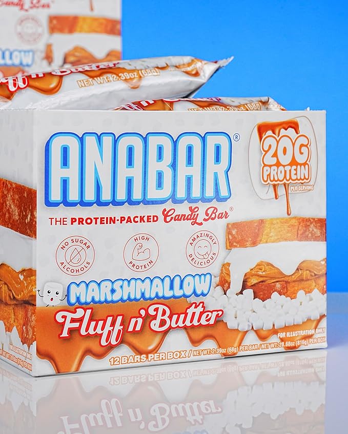 Anabar Protein Bar, The Protein-Packed Candy Bar, Amazing Tasting Protein Bar, No Sugar Alcohols, High Protein, Amazingly Delicious, 20 Grams of Protein (12 Bars, Marshmallow Peanut Butter)
