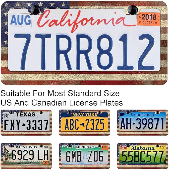Patriotic Grunge Textured American Flag License Plate Frames Rust-Proof Stainless Steel Screws Caps Included Personalized Cover Women Men Decorate Car with 12.3x6.3 Inch License Plate Holder-DATANSEN