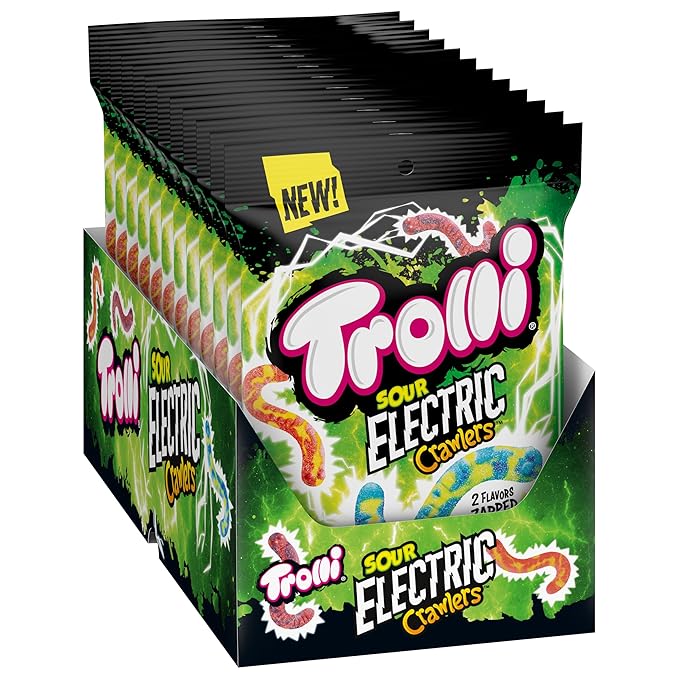 Trolli Electric Crawlers, Sour Gummy Candy, 4.25 Ounce Bags (Pack of 24)
