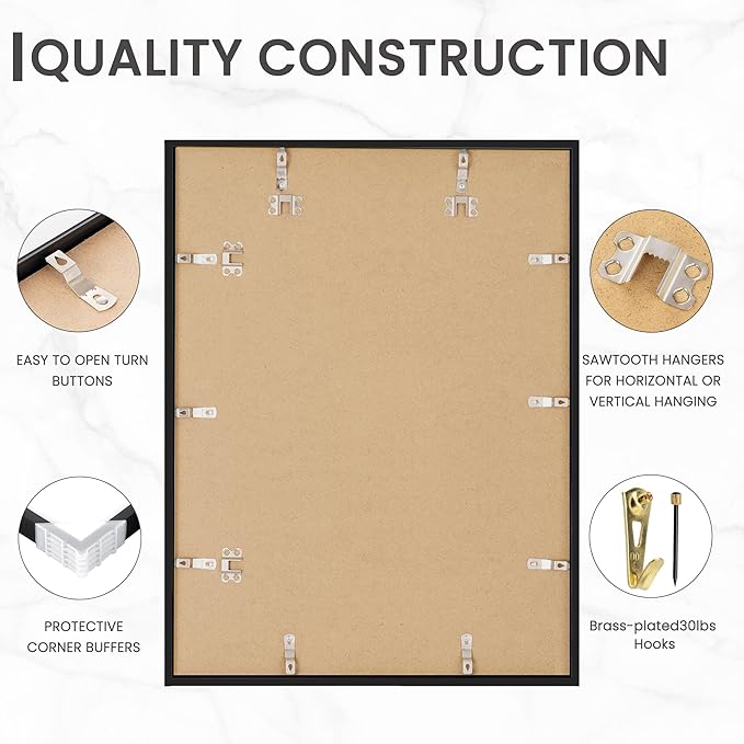 Heimlove 18X24 Aluminum Picture Frame, Black Metal Poster Frame - Vertical & Horizontal Hanging - Picture Frame for Wall Display 16x20 Photos with Mat or 18x24 Images without Mat - Black, 1Pack