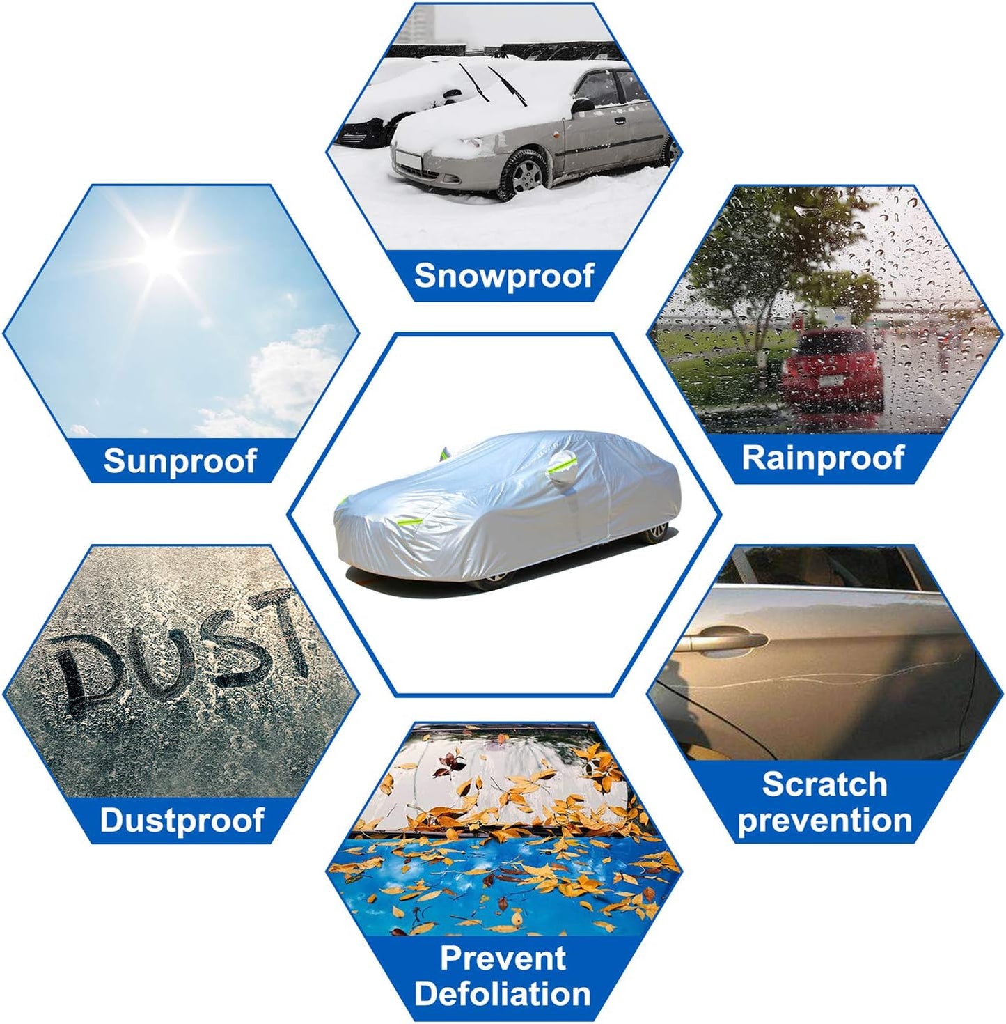 KouKou Full Exterior Covers 100% Waterproof, Universal Fit Toyota Camry Honda Accord Mercedes C Class etc, Car Cover for Automobiles All Weather(Sedan, Maximum Length 193 Inches) with Door Zipper.