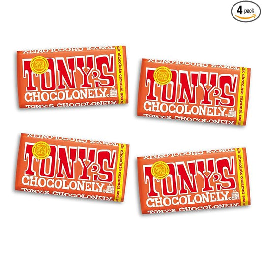 Tony's Chocolonely 32% Milk Chocolate Caramel Sea Salt Bars, 6.35 Oz, 4 Bars