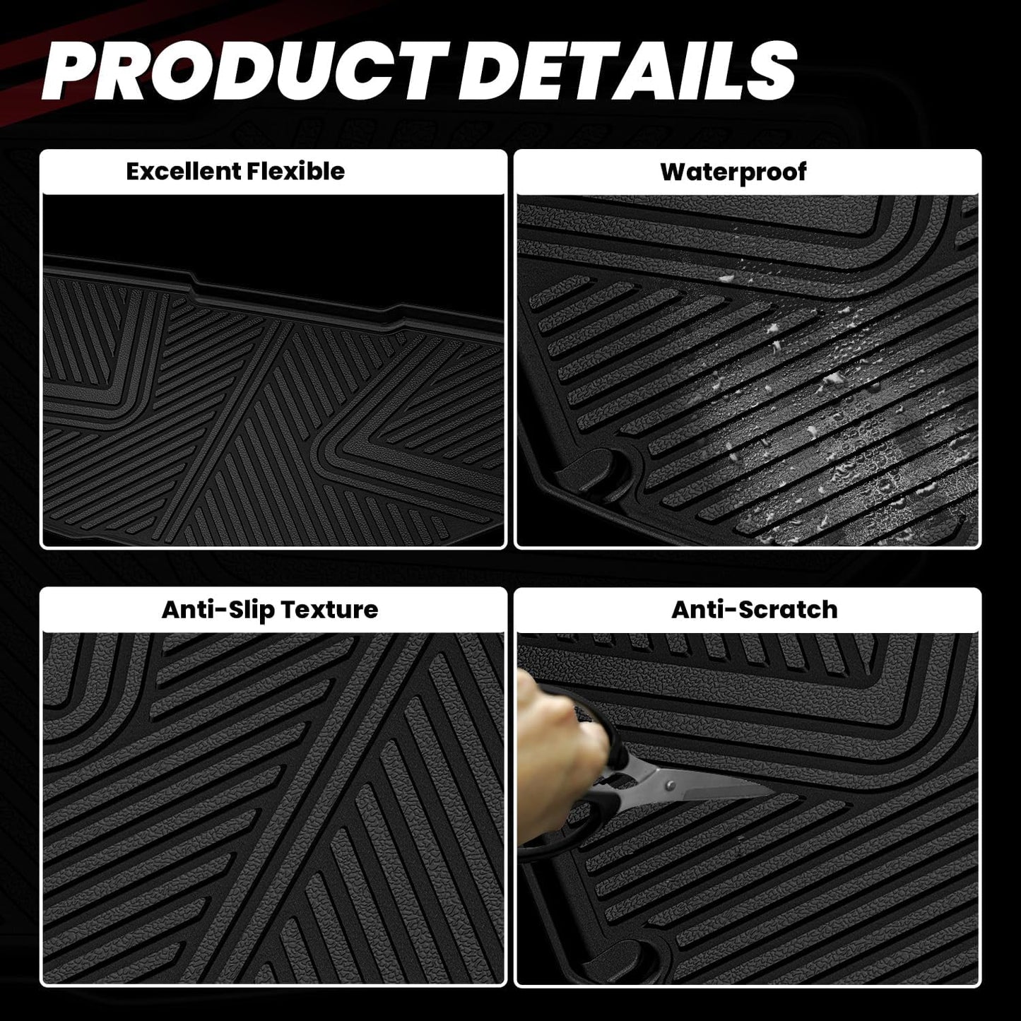 LASFIT Front Trunk Mats for Rivian R1T & Rivian R1S 2024 2023 2022, All Weather Frunk Mats TPE Front & Rear Cargo Liner Custom Fit R1T & R1S Cargo Mat Black, Tasteless, Durable and Easy to Clean