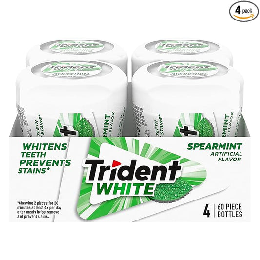 Trident White Spearmint Sugar-Free Chewing Gum, 4 Bottles of 60 Pieces (240 Total Pieces)