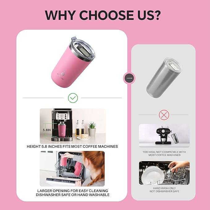 Ideus 20 oz Tumbler, Travel Coffee Mug with Splash Proof Sliding Lid, Double Wall Stainless Steel Vacuum Insulated Coffee Mug for Home and Office, Keep Beverages Hot or Cold, Pink