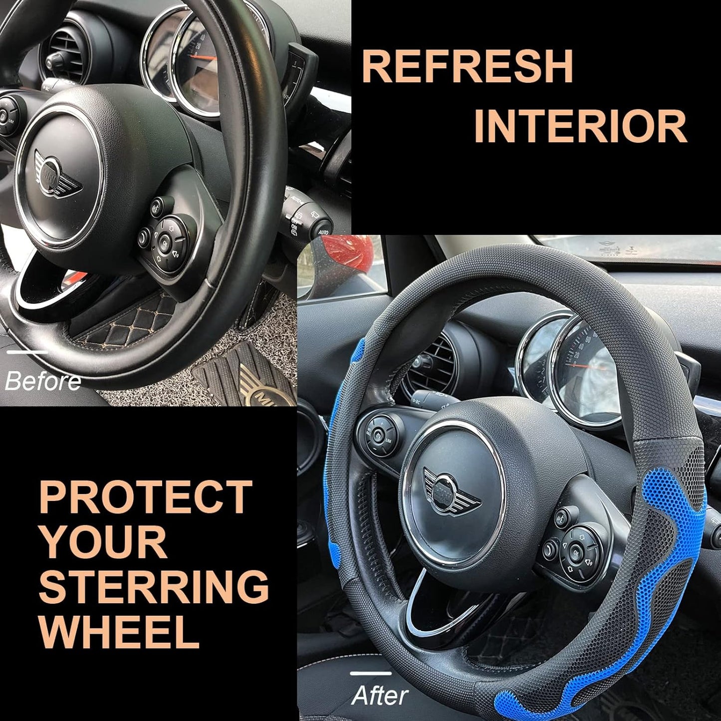 PINCTROT Large Size Comfy Grip Steering Wheel Cover, Anti-Slip Design, 15.5-15.75 Inch(Silicone Blue)