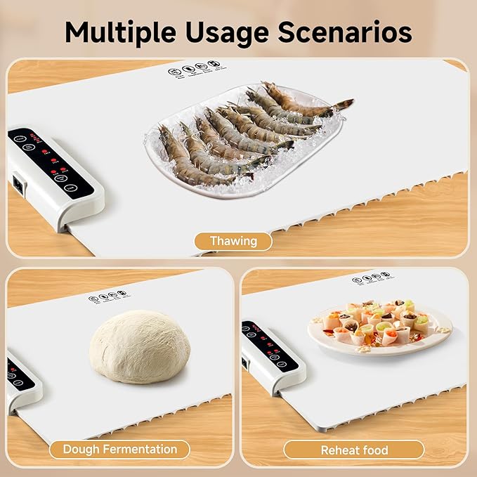 Food Warming Mat- Foldable Warming Mat for Food with Adjustable Temperature Control Time Moders Locking Function Electric Warming Tray for Parties,Home,Travel,Buffet White