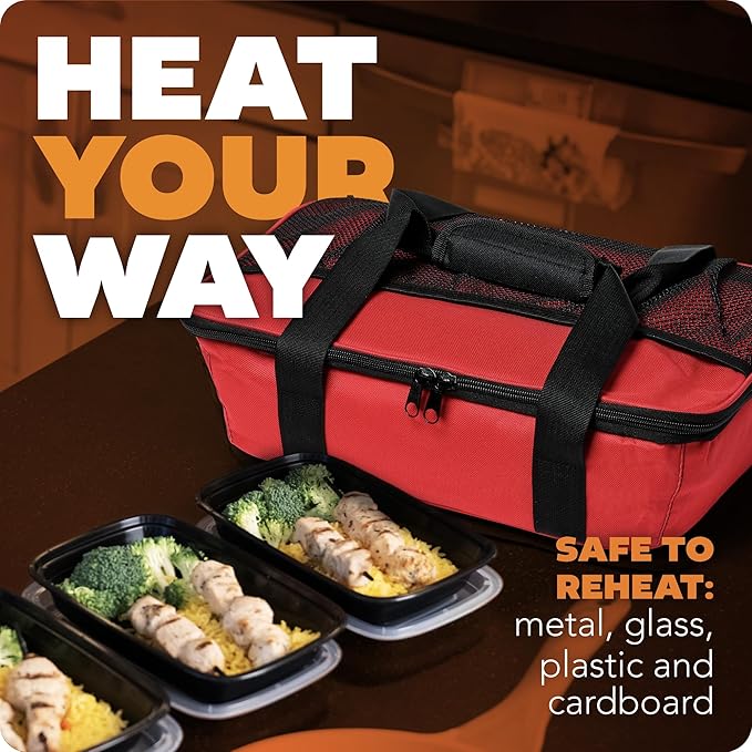 HOTLOGIC Max Large Portable Electric Food Heater - Innovative Food Warmer and Heated Lunch Box for Adults Car/Home - Easily Cook, Reheat, and Keep Your Food Warm - RED - 120V