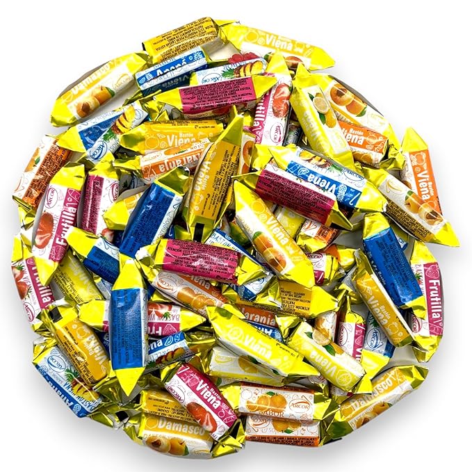 Vienna Fruit Filled Hard Candy-1.5 lbs Delicious and Flavorful Gourmet Peach, Orange, Strawberry, Pineapple, and Lemon Fruit Fillrd Hard Candies-Individually Wrapped for Freshness -Assorted Hard Candy With A Soft Chewy Center Delight(24 oz)