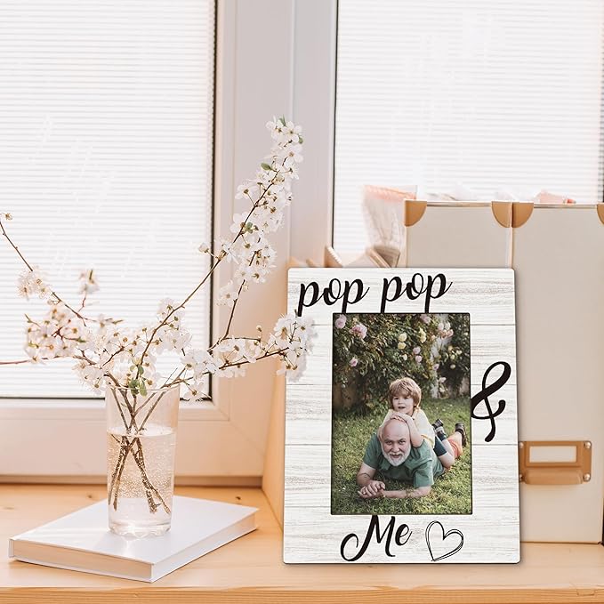 Fathers Day Pop Pop Picture Frames - Grandpa Photo Frame, Grandpa Gifts for Father's Day Birthday from Grandkids Grandchildren, PopPop and Me Grandfather Picture Photo Frames for Home Bedroom Decor, 5x7