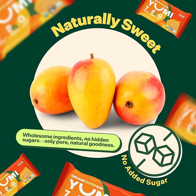 YUMI Organic Breakfast Superbar, Gluten-Free, No Added Sugar, 7+ Vegetables, Soft-Baked Crust, Healthy Snack Bars for Kids, School Safe, Healthy Alternative to Granola Bars or Cereal Bars, Mango (30ct)