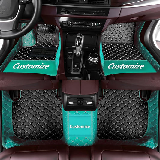 Custom Personalized Floor Mats for Cars，Luxury Full Coverage All Car Floor Mats，Anti-Slip Leather Car Mat Set ，Custom Floor Mats for 99% of Cars, Trucks & SUVs. (Sky Blue and Black)