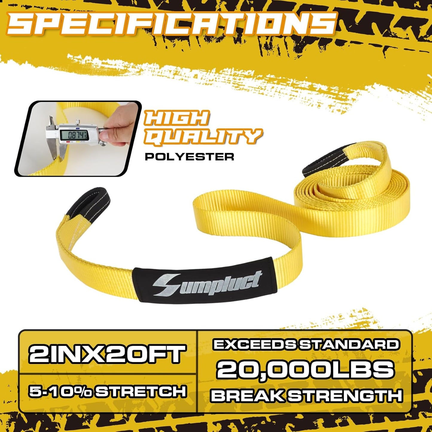 Recovery Tow Strap 2in X 20ft Exceed Heavy Duty 25,000 lbs Break Strength, Use for Emergency Towing Rope, Tree Saver, Winch Extension, Triple Reinforced Loops,Car Accessories