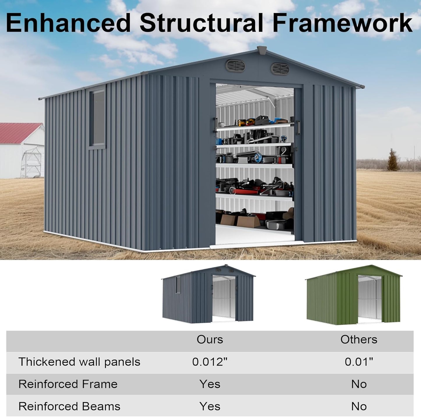 Outdoor Storage Shed 8x10 FT with Window - Metal Sheds & Outdoor Storage for Motorcycle, Bike, Garden Tool, Lawnmower - Backyard Tool Building with 1 Sliding Door, 4 Vents (Without Floor)
