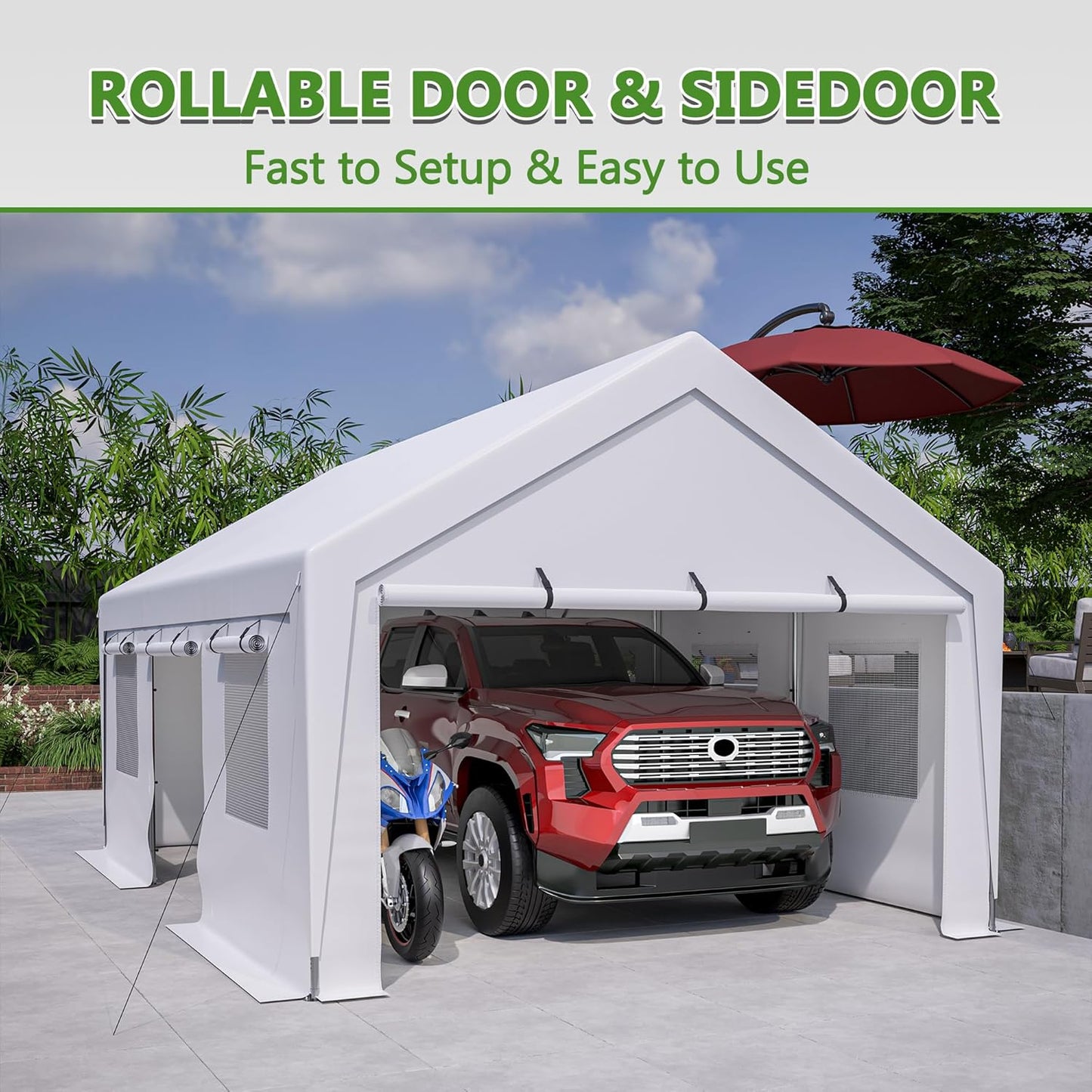 13x20 ft Heavy Duty Carport with Removable Sidewalls & Roll-up Windows, Portable Garage Tent with Doors, All-Season Outdoor Canopy Shelter for Car, Truck, Boat, White