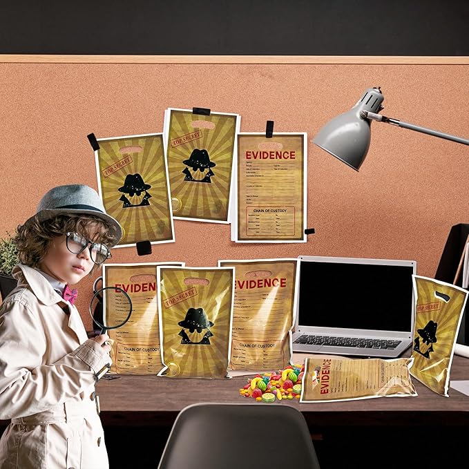 50Pcs Top Secret Spy Party Favor Bags Secret Agent Sweet Goody Candy Treat Bag Escape Room Party Decorations Mystery Spy Theme Plastic Gifts Bags Birthday Snack Bags for Kids Birthday Party Supplies