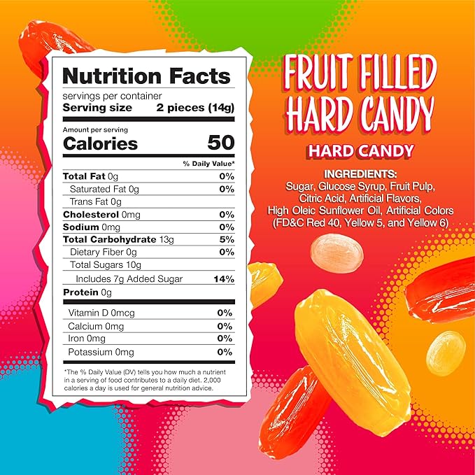 Arcor Fruit Filled Hard Candy | 2 Pound Bulk Bag | Assorted Fruit Flavors | Individually Wrapped Bon Bons Candy for Office and Parties | Orange, Cherry, Lemon, Strawberry, Pineapple