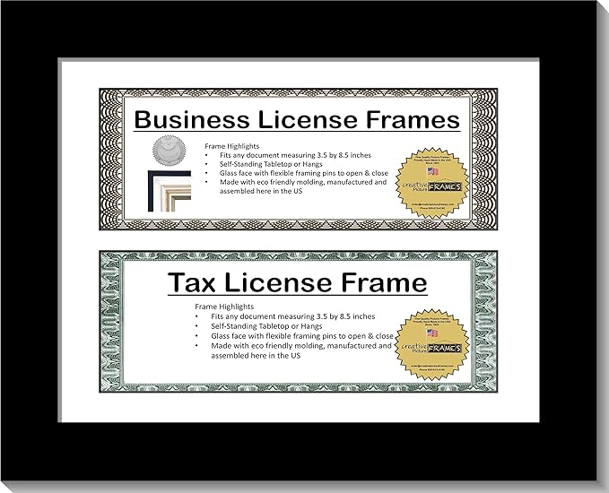 Creative Picture Frames [CL8.5x11bk] Black Double License Business Frames for Professionals 8.5 by 11-inch Frame w/Mat, Self Standing Easel Back and Hanger