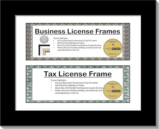 Creative Picture Frames [CL8.5x11bk] Black Double License Business Frames for Professionals 8.5 by 11-inch Frame w/Mat, Self Standing Easel Back and Hanger