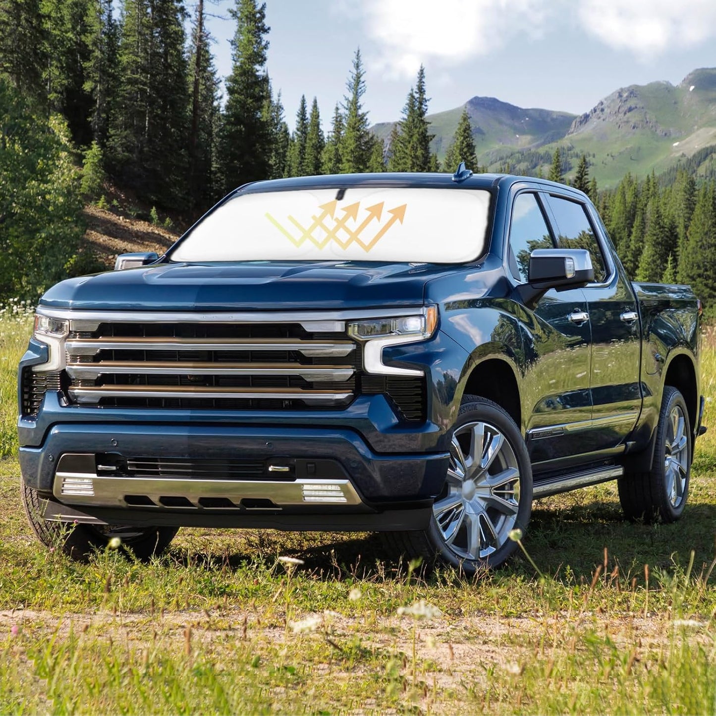 Sunshade Cover for Chevy Silverado 1500 Windshield Sun Shade for 2019-2024 2025 2026 Chevy Silverado 1500, Regular cab, Crew cab, Double Cab 2Dr 4Dr Window Shields Sun Visor Protector Blocks UV Rays