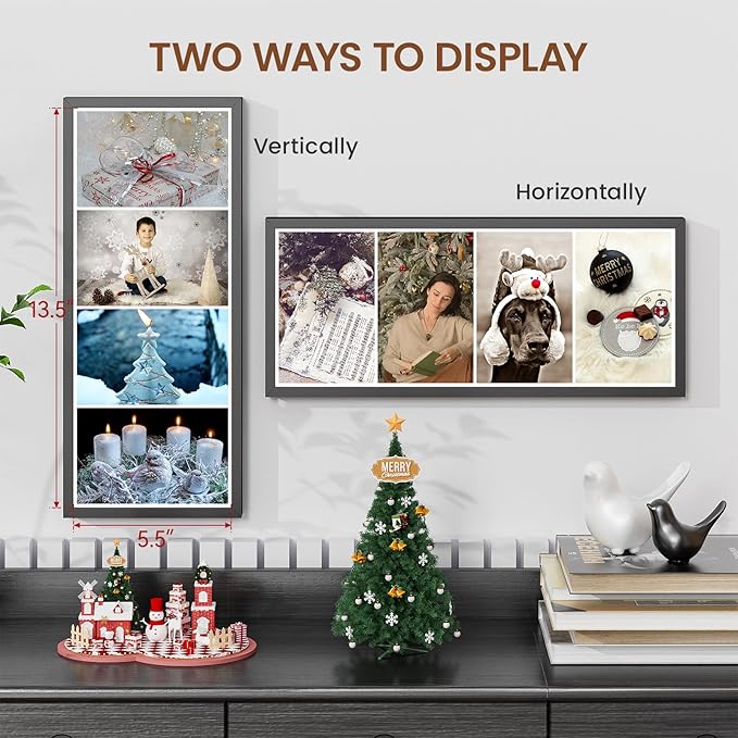 Heimlove 6x14 Metal Picture Frame,Black Aluminum Photo Frames-Real Tempered Glass,Mounting Horizontally or Vertically Decor for Wall-1Pack
